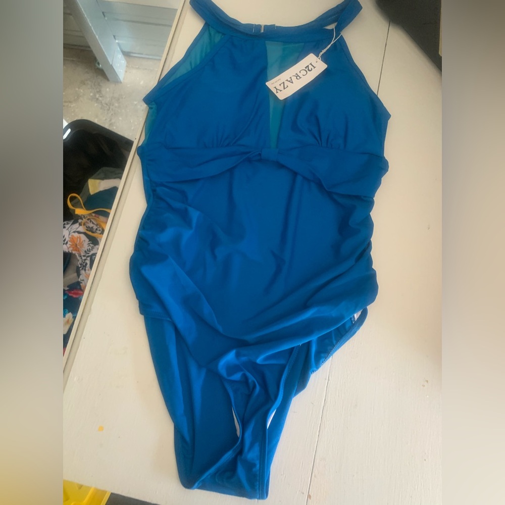 NWT 12 crazy brand one piece swimsuit blue